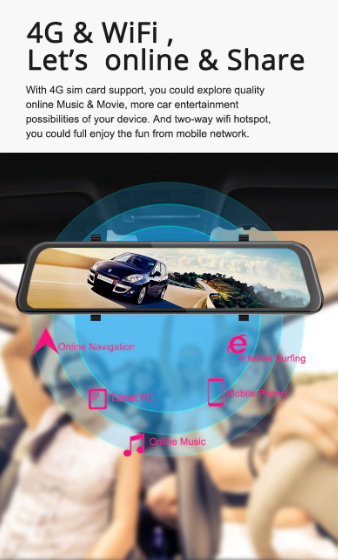 پشتیبانی از سیمکارت و اینترنت 4g درآینه هوشمند خودرو